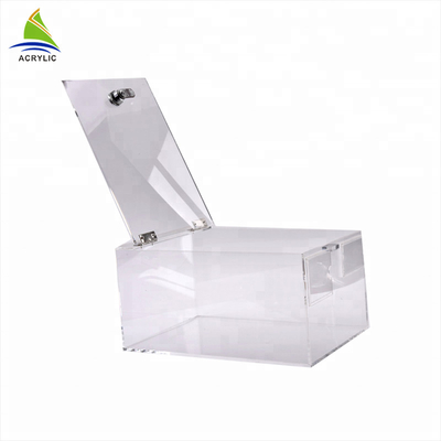 บริจาคกล่องกล่องคริลิคขนาดเล็กกล่องสมทบ Plexiglass ปรับแต่งรูปร่าง
