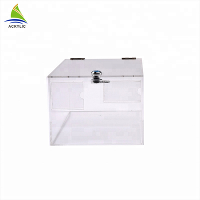 บริจาคกล่องกล่องคริลิคขนาดเล็กกล่องสมทบ Plexiglass ปรับแต่งรูปร่าง