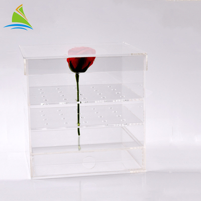 Plexiglass ล้างกล่องอะคริลิกล่องดอกไม้อะคริลิแบบกำหนดเองสำหรับการเก็บรักษาดอกกุหลาบ 25