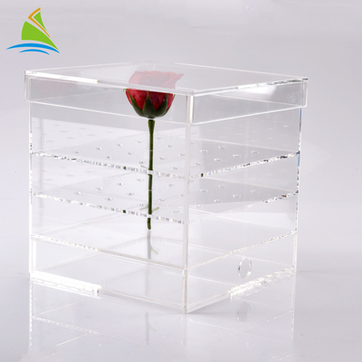 Plexiglass ล้างกล่องอะคริลิกล่องดอกไม้อะคริลิแบบกำหนดเองสำหรับการเก็บรักษาดอกกุหลาบ 25