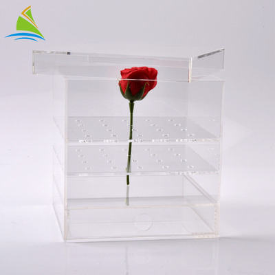 Plexiglass ล้างกล่องอะคริลิกล่องดอกไม้อะคริลิแบบกำหนดเองสำหรับการเก็บรักษาดอกกุหลาบ 25