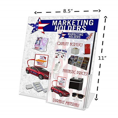 Acrylic Slant Back Insert Holder Sign Holder 8.5 X 11 นิ้วพร้อมโบรชัวร์โบรชัวร์