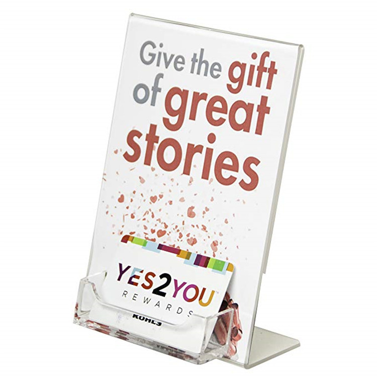 5 &quot;X 7&quot; Lucite ลูกแก้วคริลิคเป๋แทรกผู้ถือป้ายที่มีกระเป๋านามบัตร